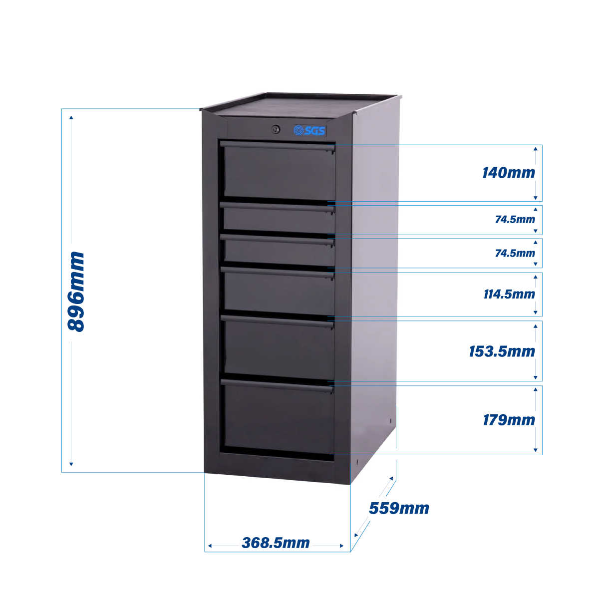 SGS Side Cabinet | 6 Drawers | Black